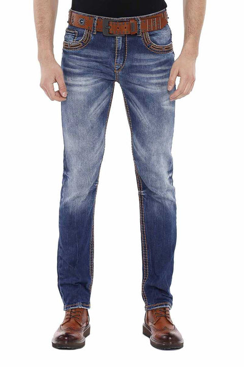 CD483 Washed Men's Jeans with Embroidered Pockets
