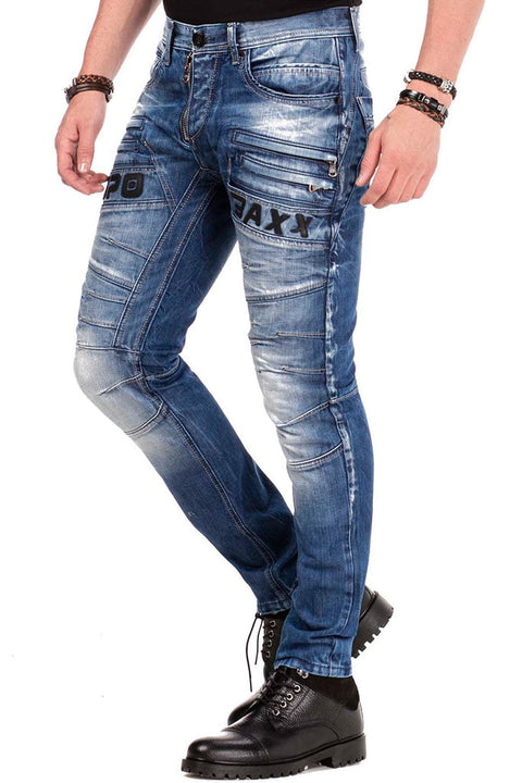 CD491 Stitched Embroidered Zipper Detailed Men's Jean Trousers