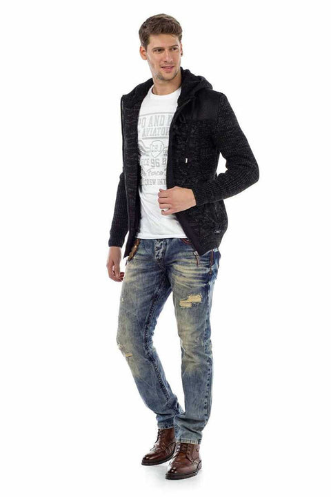 CD493 Pocket Embroidered Chain Ripped Men's Jean Trousers
