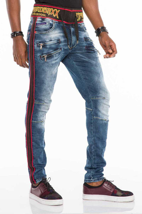CD504 Rubber Belt Slim Fit Men's Jean Trousers