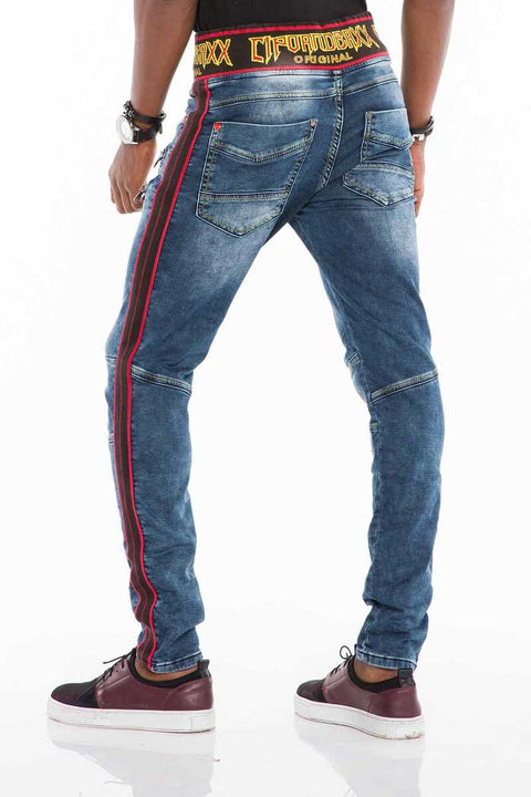 CD504 Rubber Belt Slim Fit Men's Jean Trousers