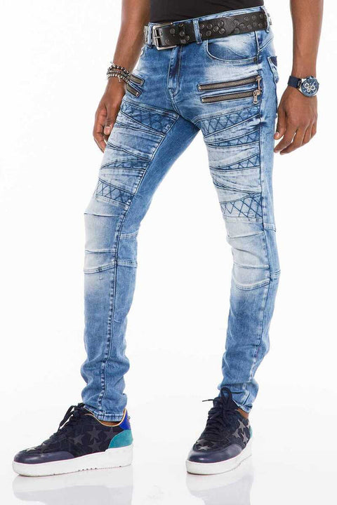 CD505 Patterned Stitched Skinny Fit Blue Men's Jean Trousers