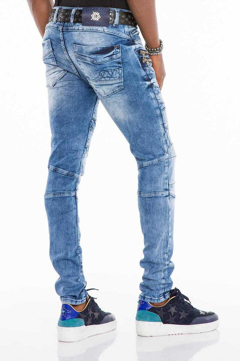 CD505 Patterned Stitched Skinny Fit Blue Men's Jean Trousers