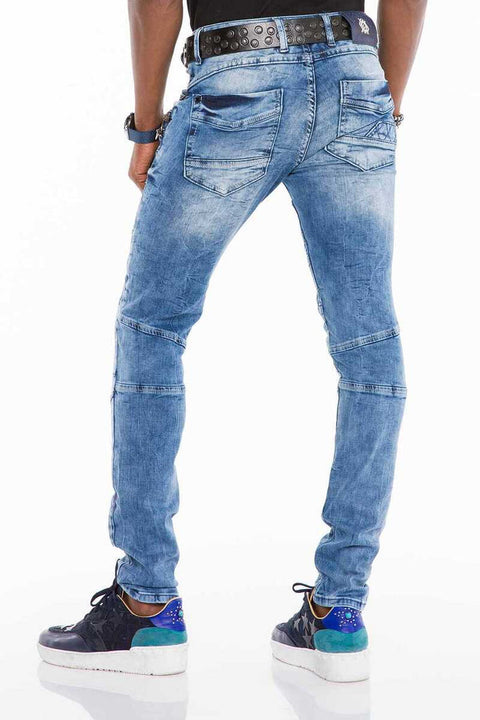 CD505 Patterned Stitched Skinny Fit Blue Men's Jean Trousers