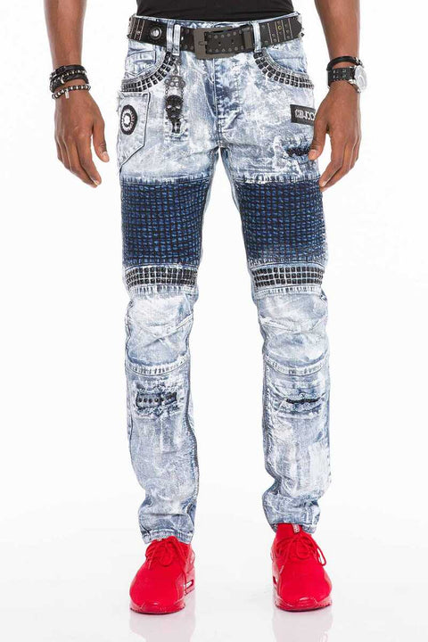 CD529 Metal Embroidered Hand Painted Men's Jean Trousers
