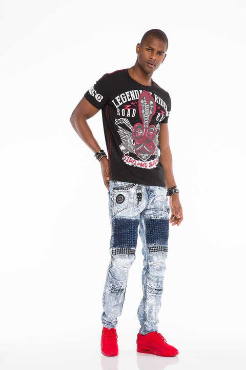 CD529 Metal Embroidered Hand Painted Men's Jean Trousers