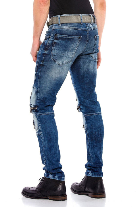 CD551 Street Style Skinny Fit Men's Trousers with Zipper at the Knees