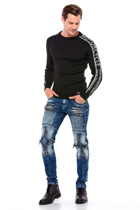CD551 Street Style Skinny Fit Men's Trousers with Zipper at the Knees