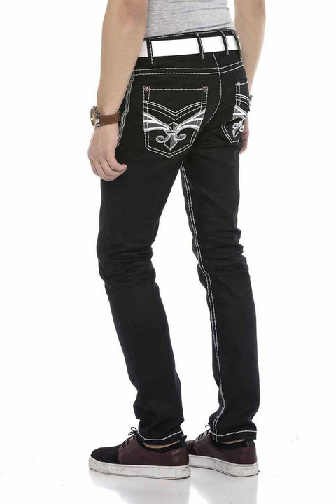 CD553 Embroidered Pocket Detailed Jean Trousers