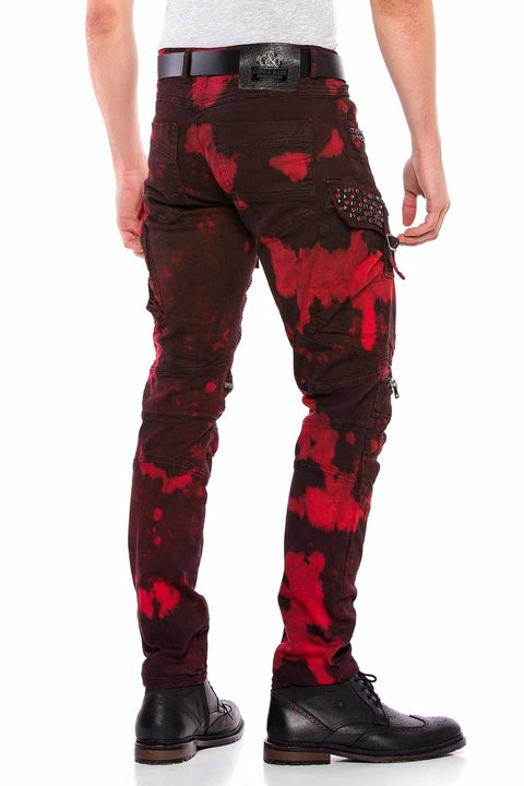 CD558 Shadow Patterned Stone and Zipper Cargo Pants