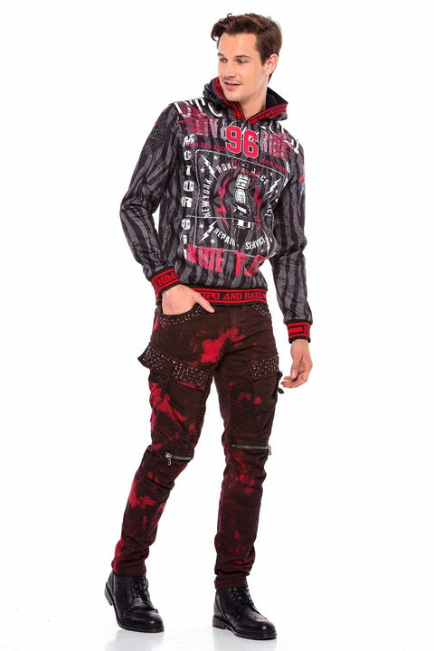CD558 Shadow Patterned Stone and Zipper Cargo Pants