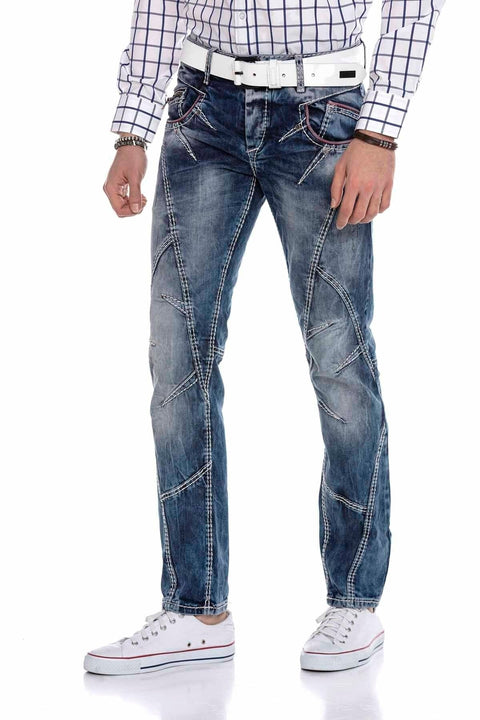 CD563 Pieced Stitched Regular Cut Jean Trousers