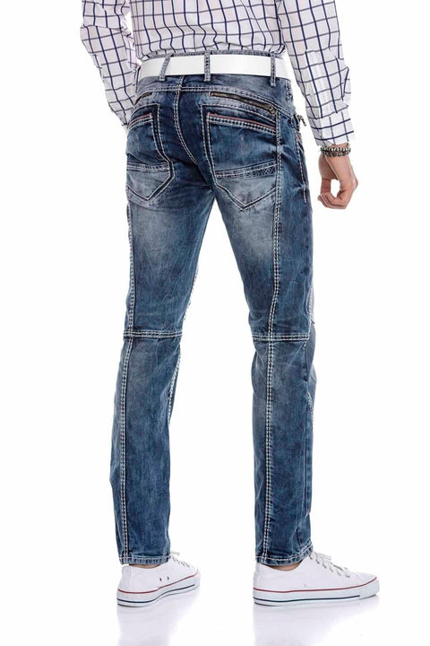 CD563 Pieced Stitched Regular Cut Jean Trousers