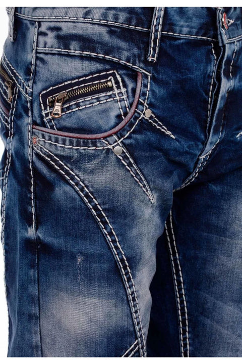 CD563 Pieced Stitched Regular Cut Jean Trousers