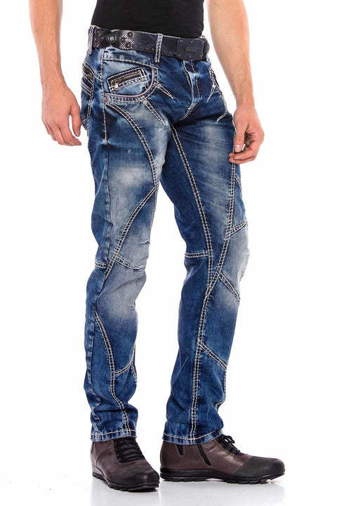 CD563 Pieced Stitched Regular Cut Jean Trousers