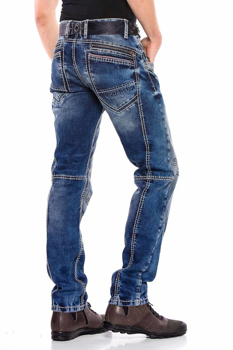 CD563 Pieced Stitched Regular Cut Jean Trousers