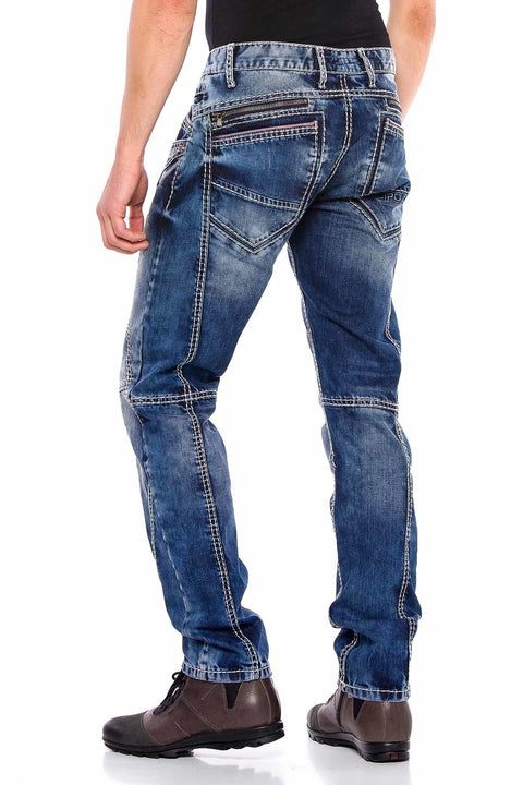 CD563 Pieced Stitched Regular Cut Jean Trousers
