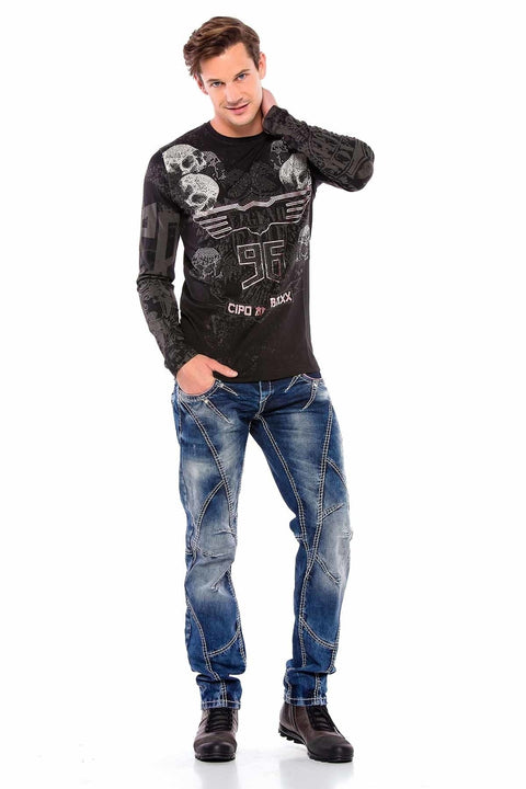 CD563 Pieced Stitched Regular Cut Jean Trousers