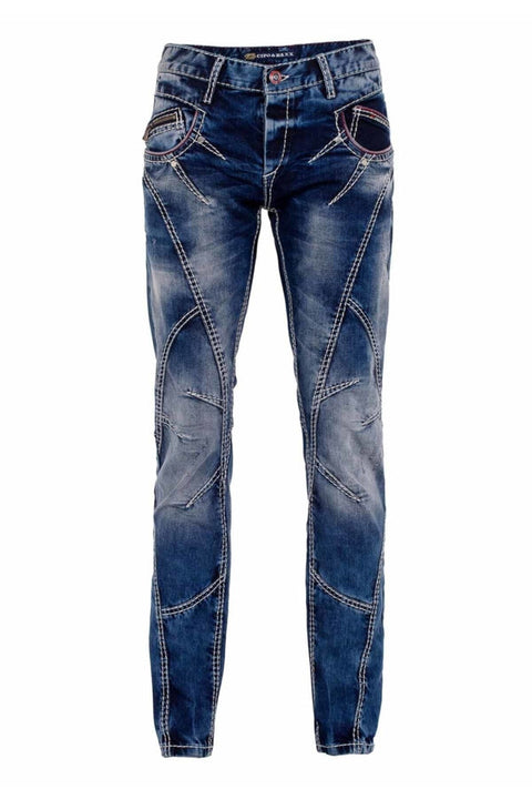 CD563 Pieced Stitched Regular Cut Jean Trousers