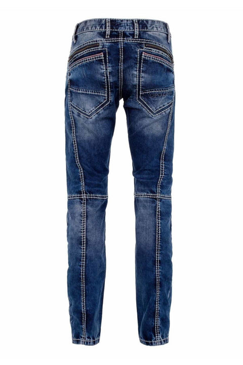 CD563 Pieced Stitched Regular Cut Jean Trousers