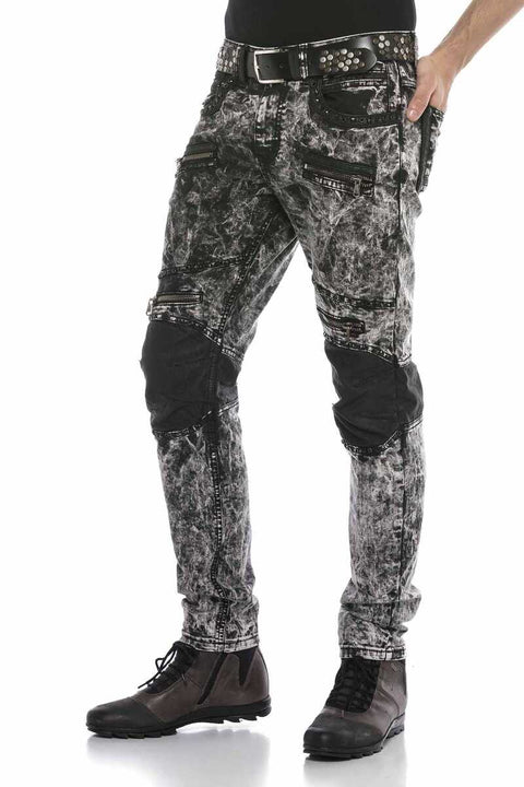 CD568 Batik Washed Leather Detailed Men's Jean Trousers