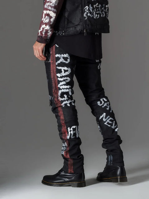 CD571 Striped Painted Metal Drop Regular Fit Jean Trousers