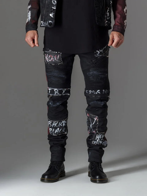 CD571 Striped Painted Metal Drop Regular Fit Jean Trousers