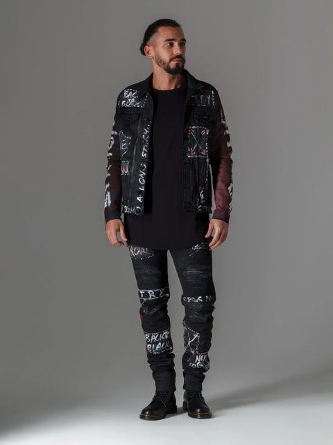 CD571 Striped Painted Metal Drop Regular Fit Jean Trousers