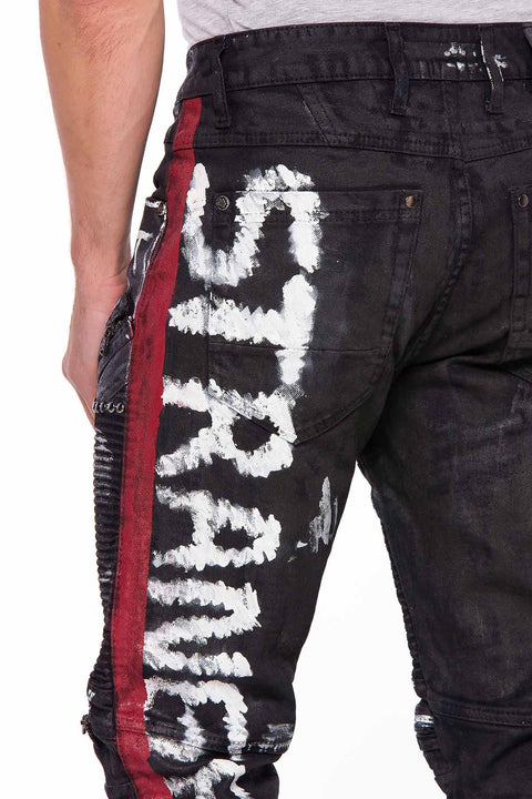 CD571 Striped Painted Metal Drop Regular Fit Jean Trousers