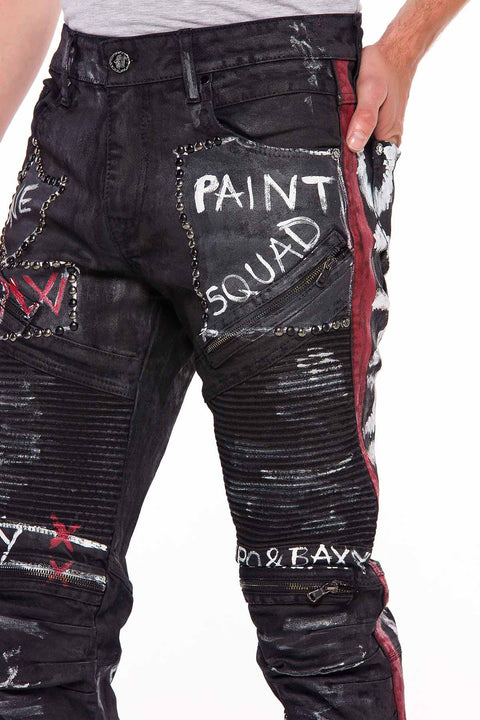 CD571 Striped Painted Metal Drop Regular Fit Jean Trousers