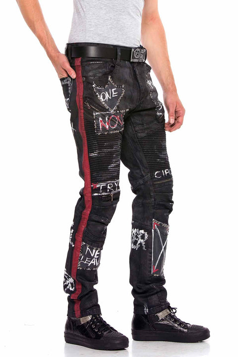 CD571 Striped Painted Metal Drop Regular Fit Jean Trousers