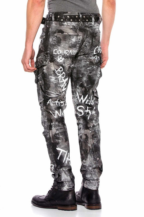CD572 Hand Painted Lurex Cargo Pocket Jean Trousers