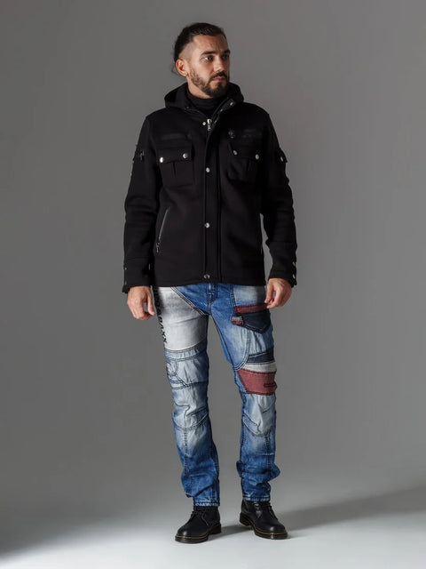 CD574 Embroidered Piece Colored Patchwork Regular Cut Jeans