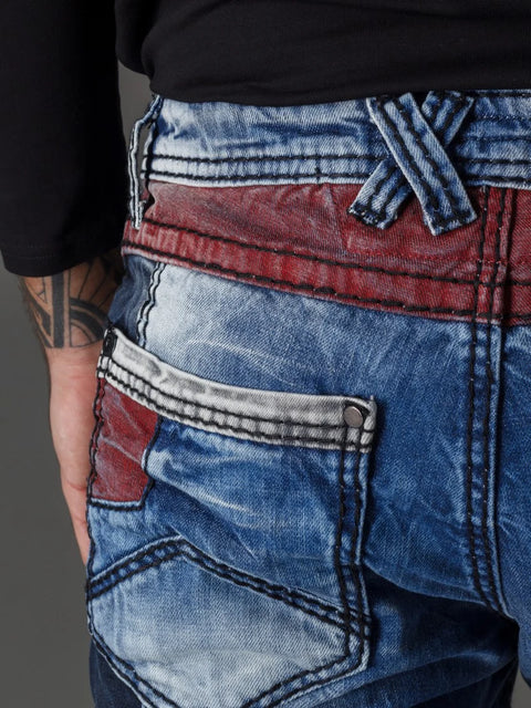 CD574 Embroidered Piece Colored Patchwork Regular Cut Jeans