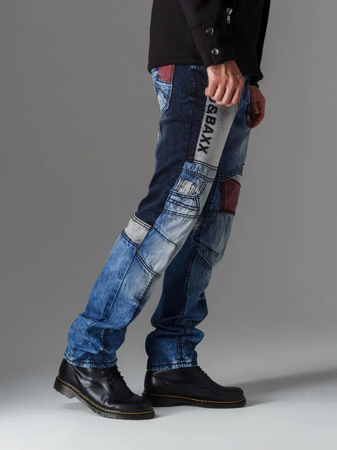 CD574 Embroidered Piece Colored Patchwork Regular Cut Jeans