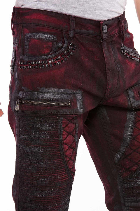 CD581 Glitter Painting Embroidered Stone Detailed Men's Jean Trousers