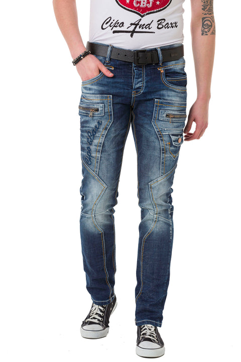 CD584 Piece Stitched Low Waist Vintage Men's Jean Trousers