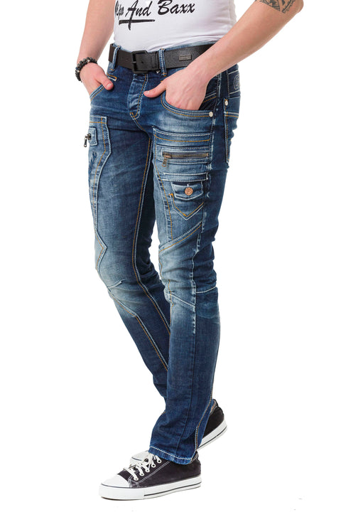 CD584 Piece Stitched Low Waist Vintage Men's Jean Trousers