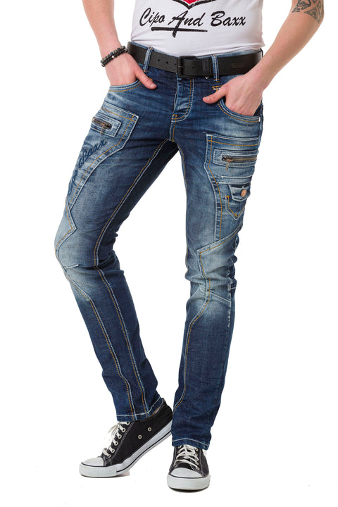 CD584 Piece Stitched Low Waist Vintage Men's Jean Trousers