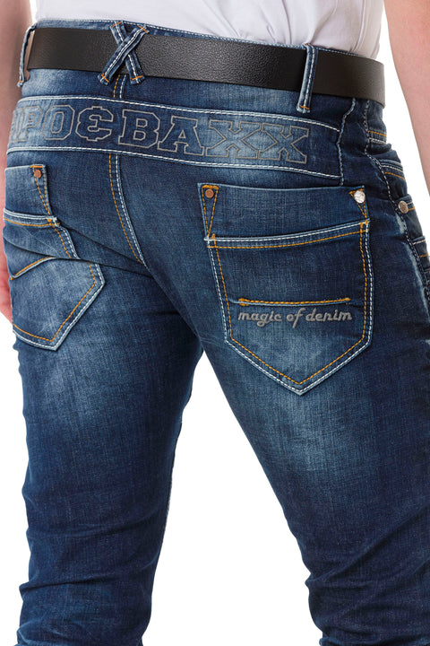 CD584 Piece Stitched Low Waist Vintage Men's Jean Trousers