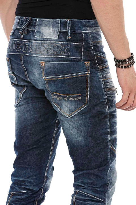 CD584 Piece Stitched Low Waist Vintage Men's Jean Trousers