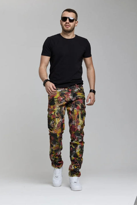 CD587 Men's Colorful Painting Cargo Pocket Jeans