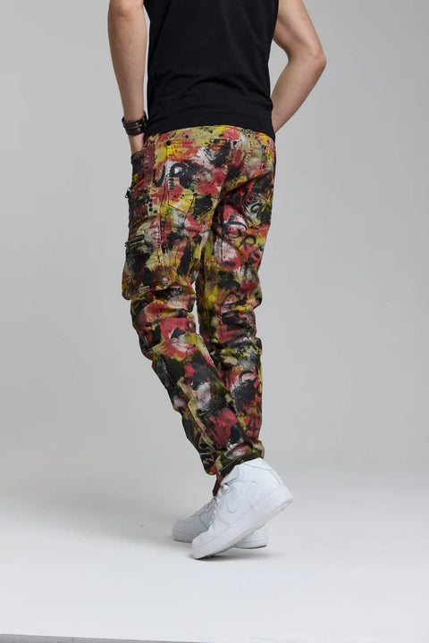 CD587 Men's Colorful Painting Cargo Pocket Jeans