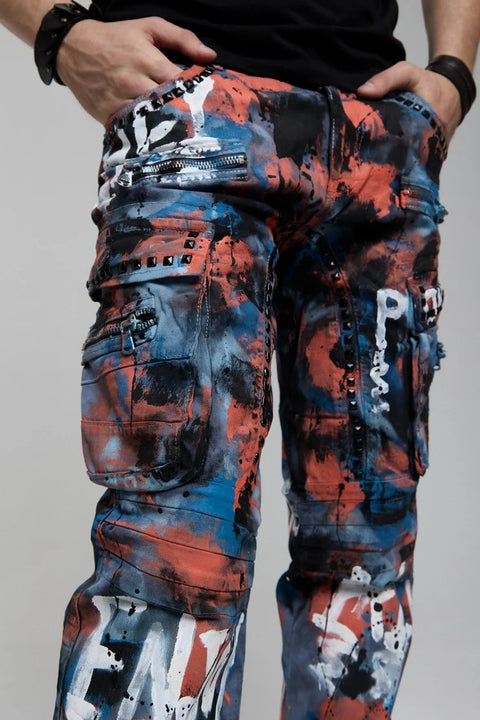 CD587 Men's Colorful Painting Cargo Pocket Jeans