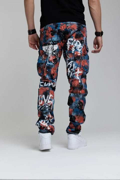 CD587 Men's Colorful Painting Cargo Pocket Jeans