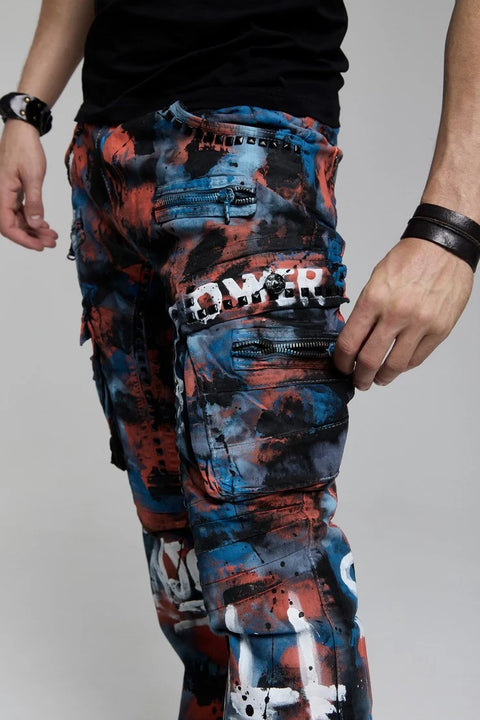 CD587 Men's Colorful Painting Cargo Pocket Jeans