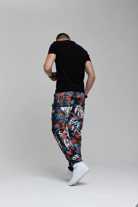 CD587 Men's Colorful Painting Cargo Pocket Jeans