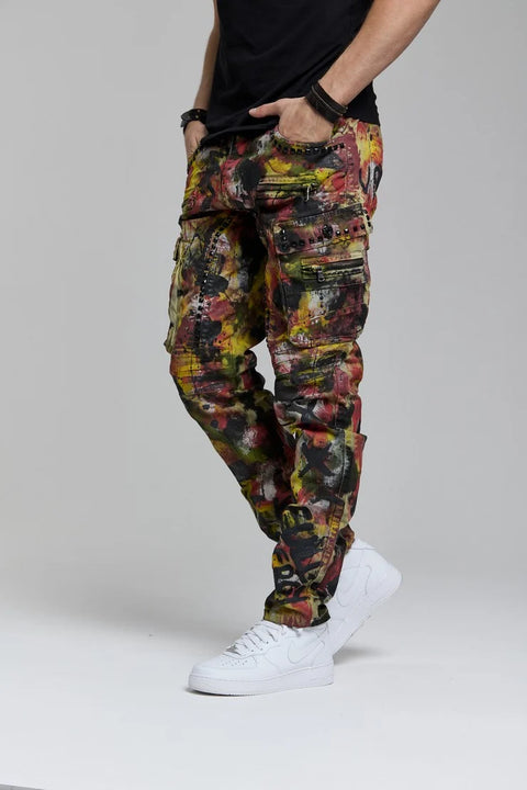 CD587 Men's Colorful Painting Cargo Pocket Jeans