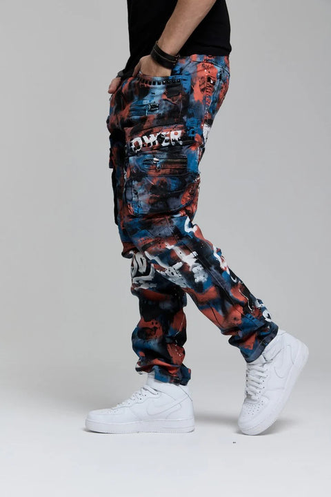 CD587 Men's Colorful Painting Cargo Pocket Jeans