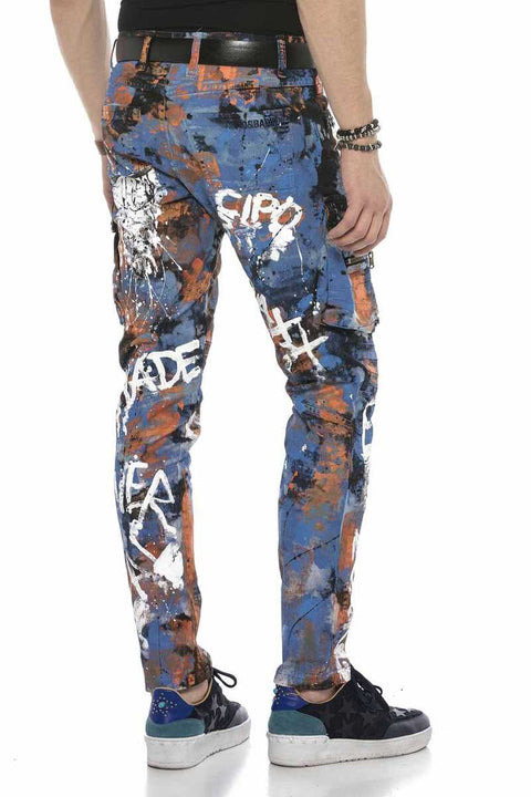 CD587 Men's Colorful Painting Cargo Pocket Jeans